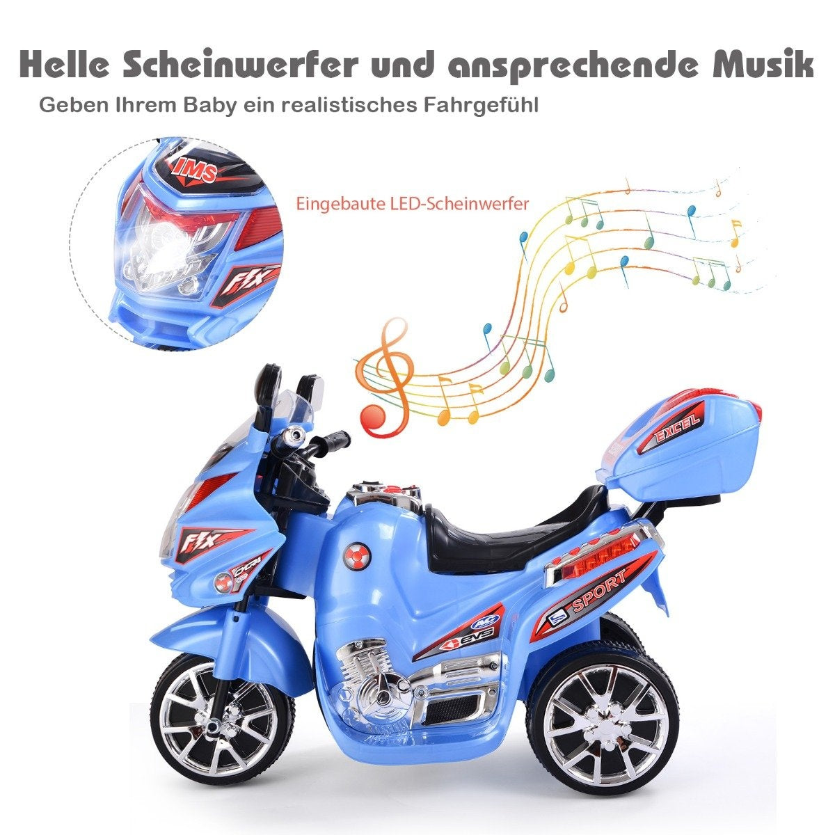 Children's motorcycle 6 V electric motorcycle with music and headlights for children blue