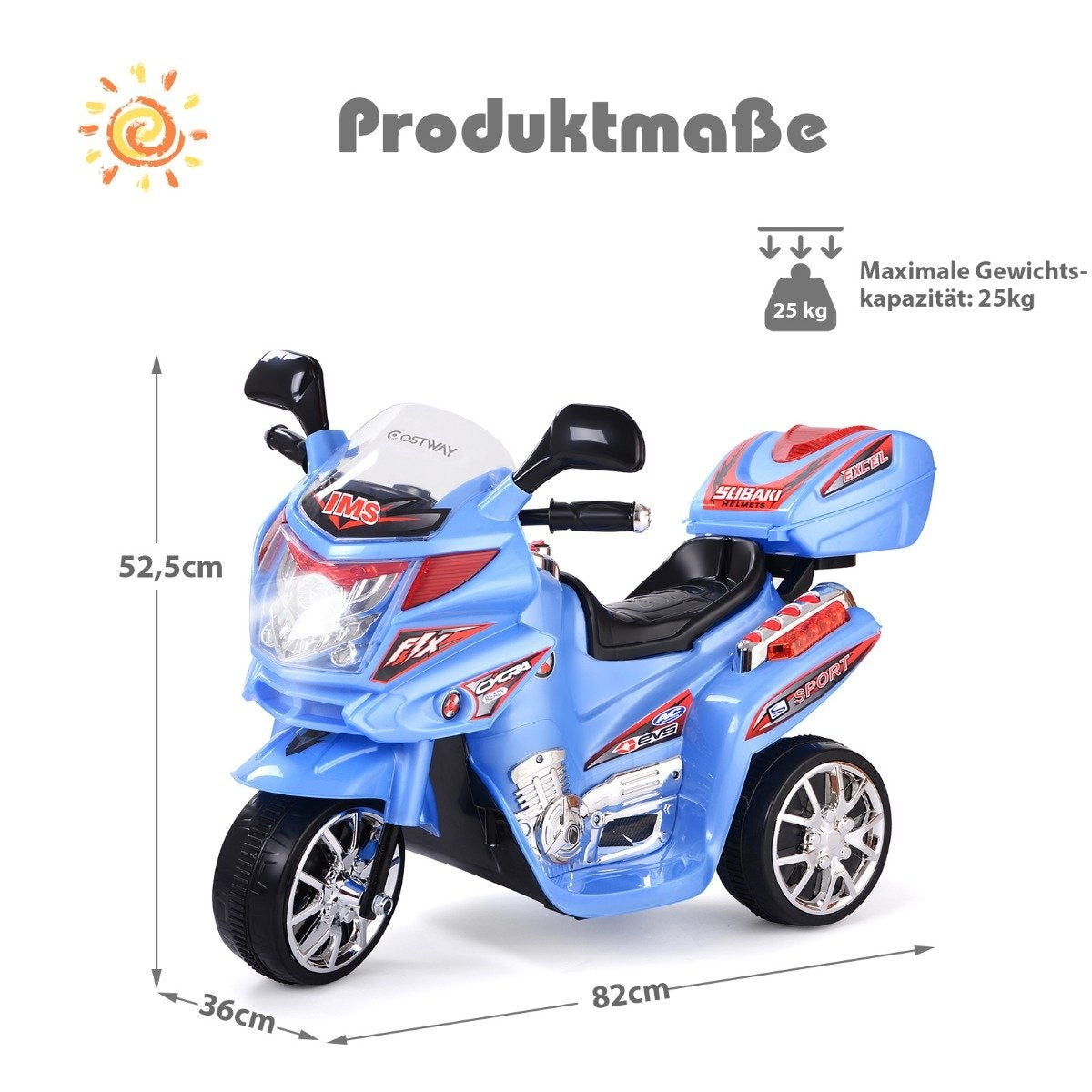 Children's motorcycle 6 V electric motorcycle with music and headlights for children blue
