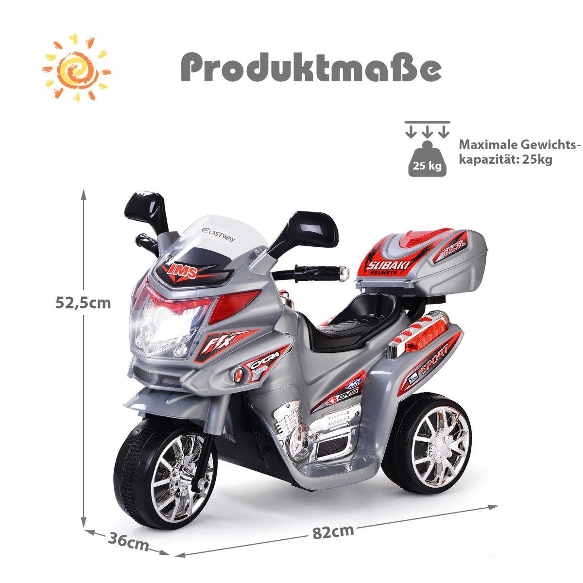 Children's motorcycle 6 V electric motorcycle with music and headlights for children gray