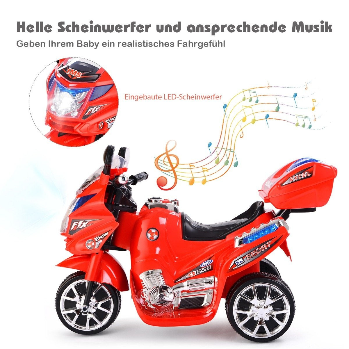 Children's motorcycle 6 V electric motorcycle with music and headlights for children red