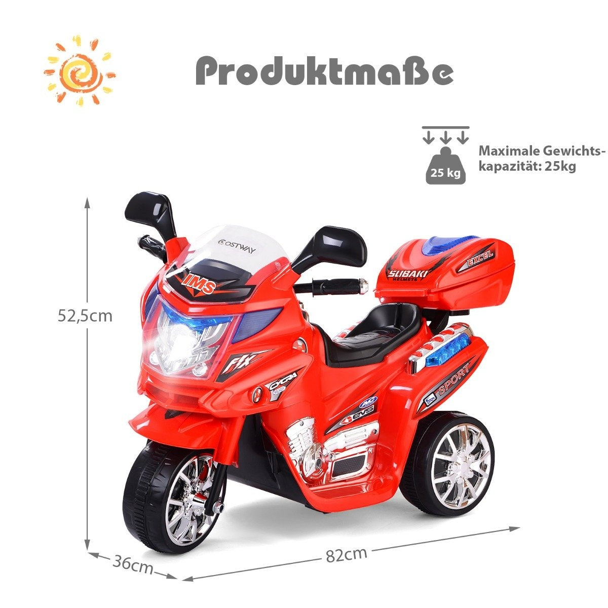 Children's motorcycle 6 V electric motorcycle with music and headlights for children red