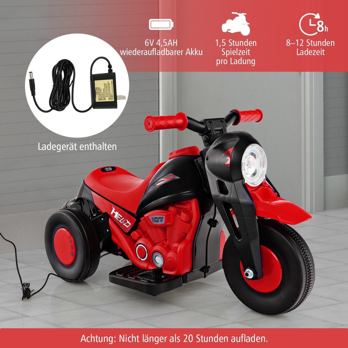 Children's motorcycle with bubble machine & music & LED headlights children's motorcycle red