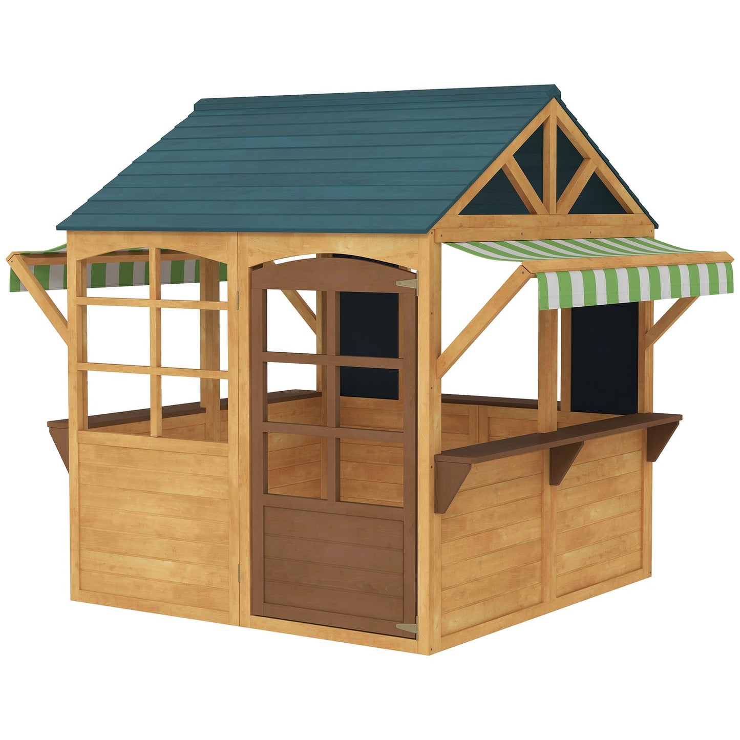 Children's playhouse made of fir wood, foldable house with windows, door, for children aged 3-8 years, brown+blue