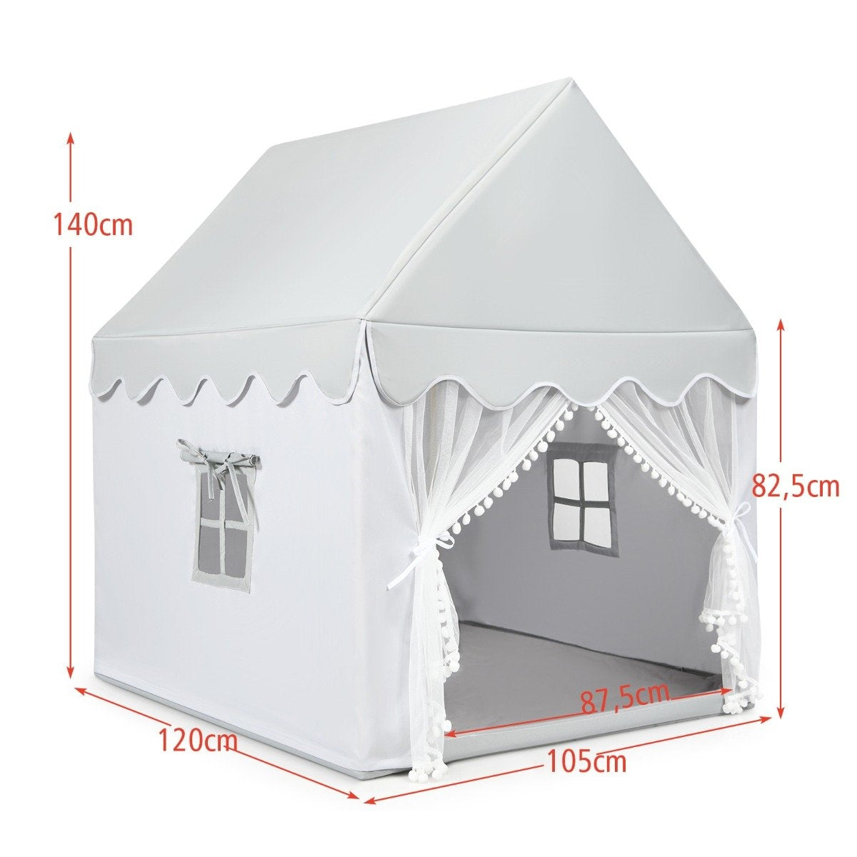 Children's playhouse playhouse with solid wood frame & cotton mattress 120 x 105 x 140 cm gray
