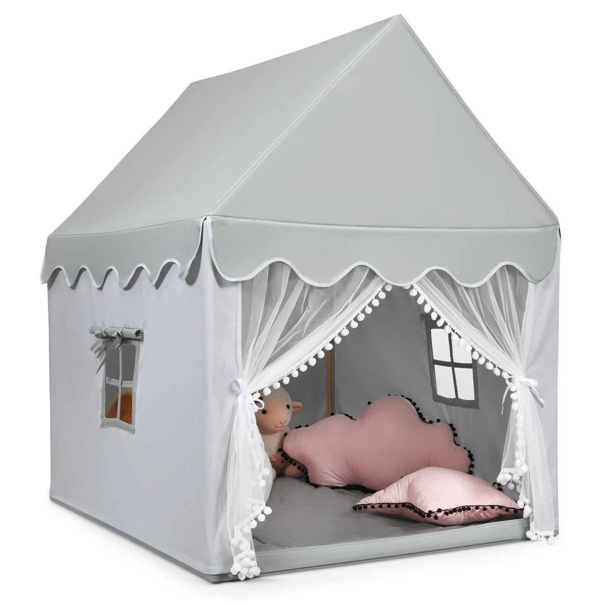 Children's playhouse playhouse with solid wood frame & cotton mattress 120 x 105 x 140 cm gray