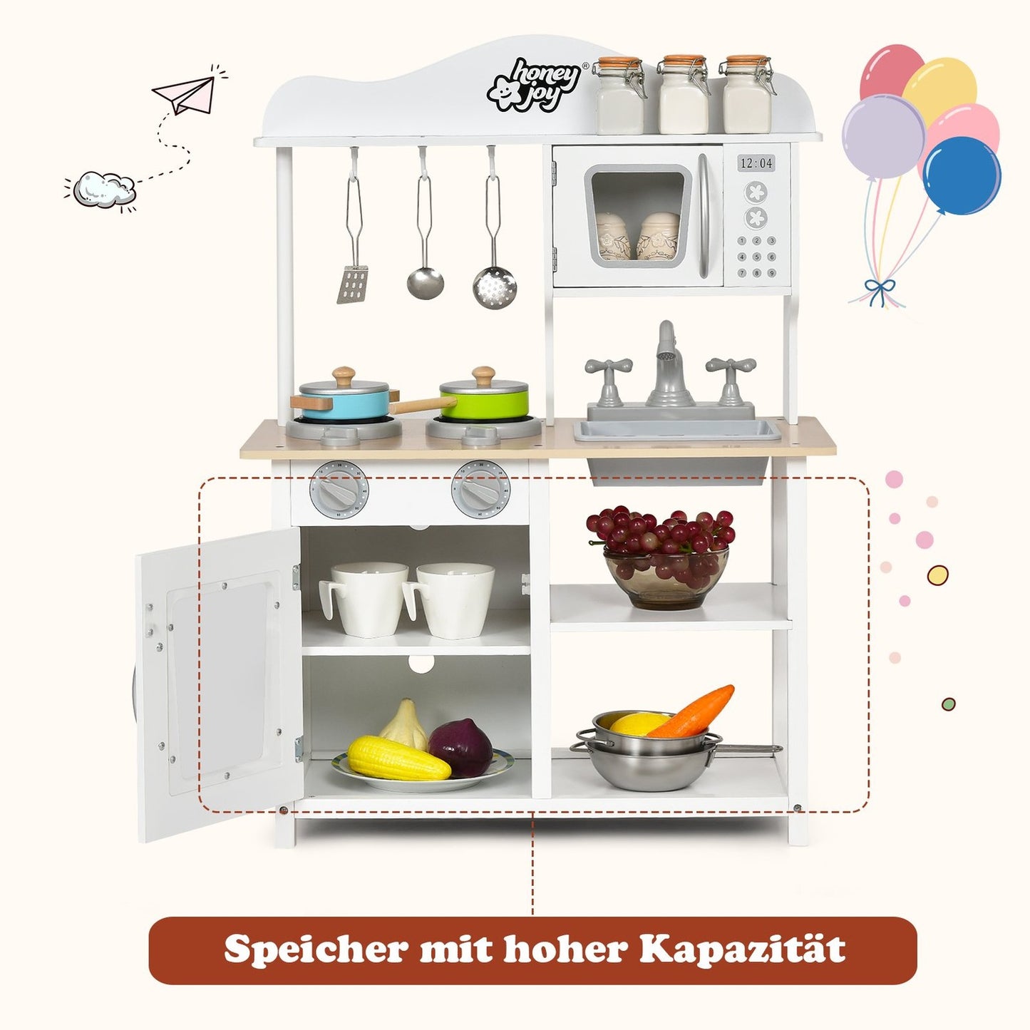 Children's play kitchen wooden play kitchen kitchen set 60 x 30 x 83 cm white
