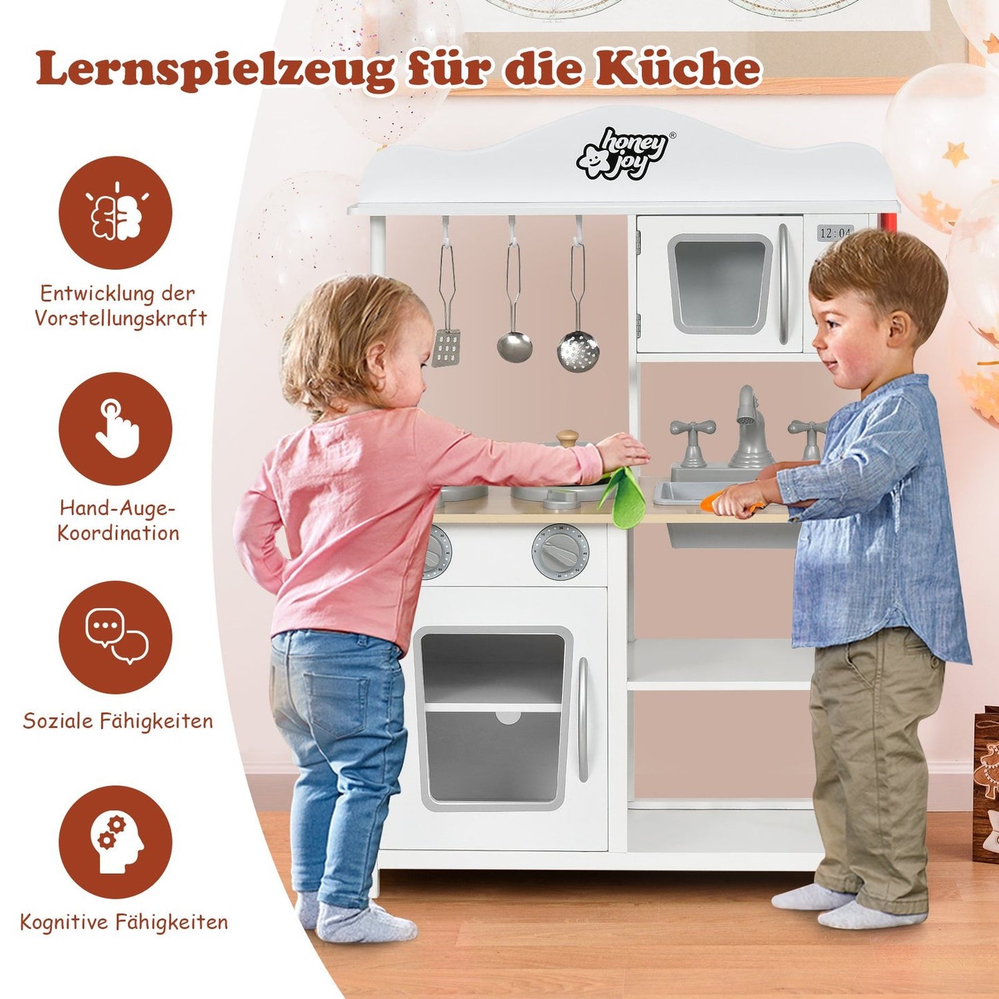 Children's play kitchen wooden play kitchen kitchen set 60 x 30 x 83 cm white