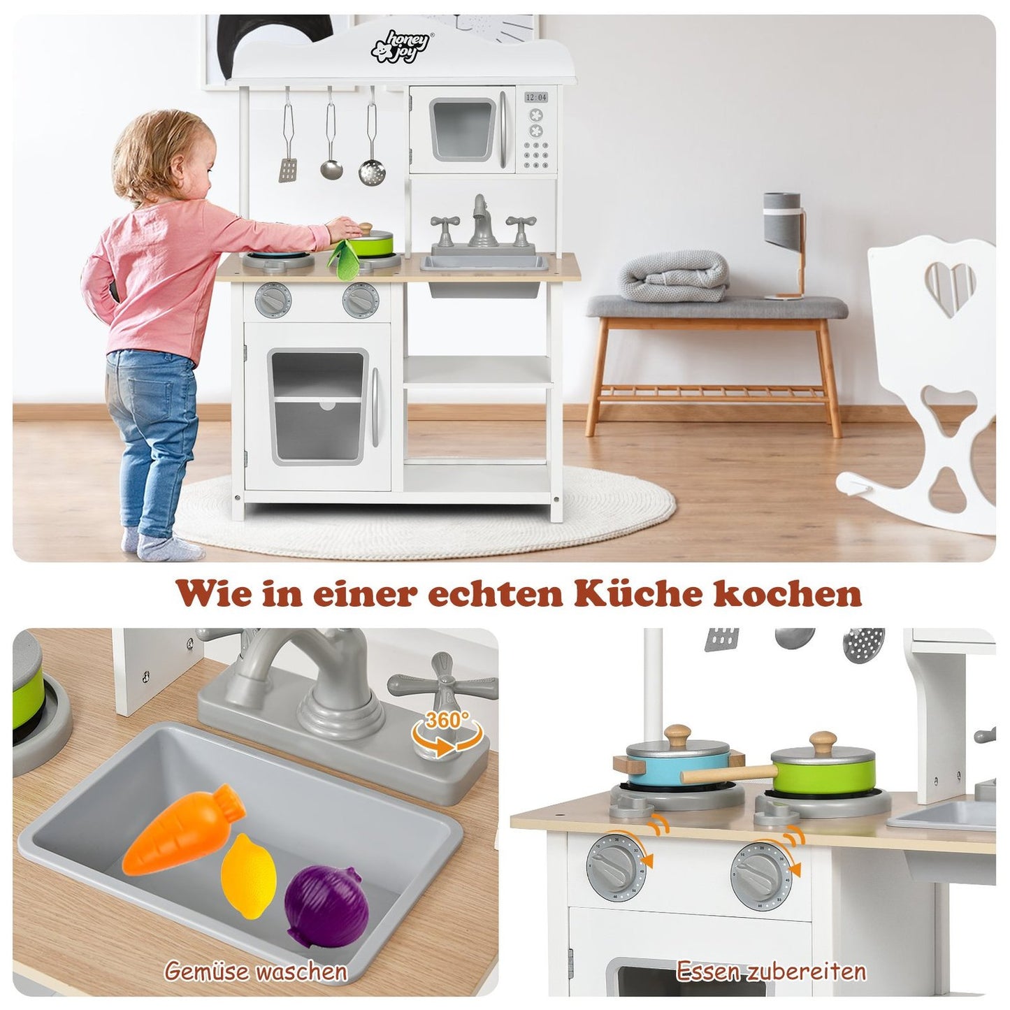 Children's play kitchen wooden play kitchen kitchen set 60 x 30 x 83 cm white