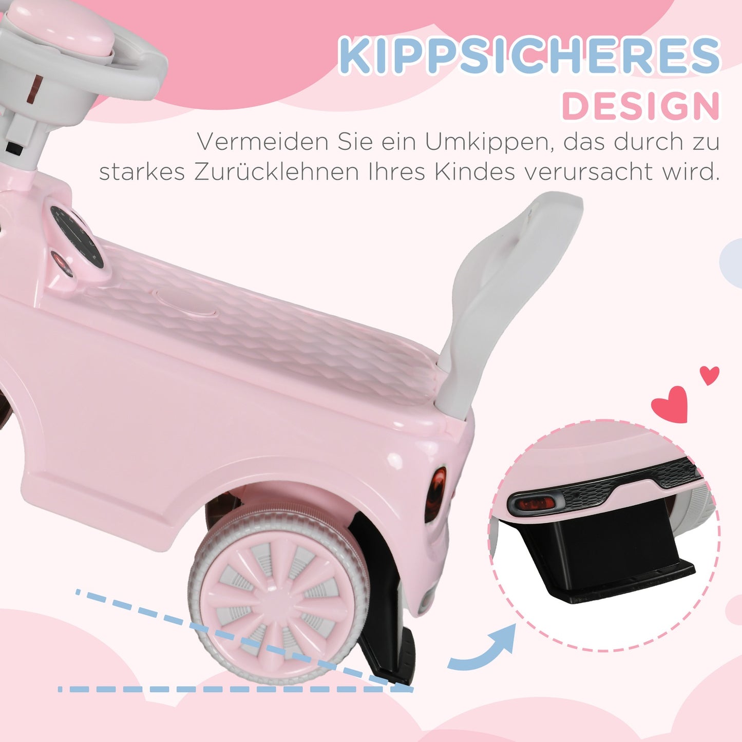 Pink children's car with anti-tip, 53x52x35 cm