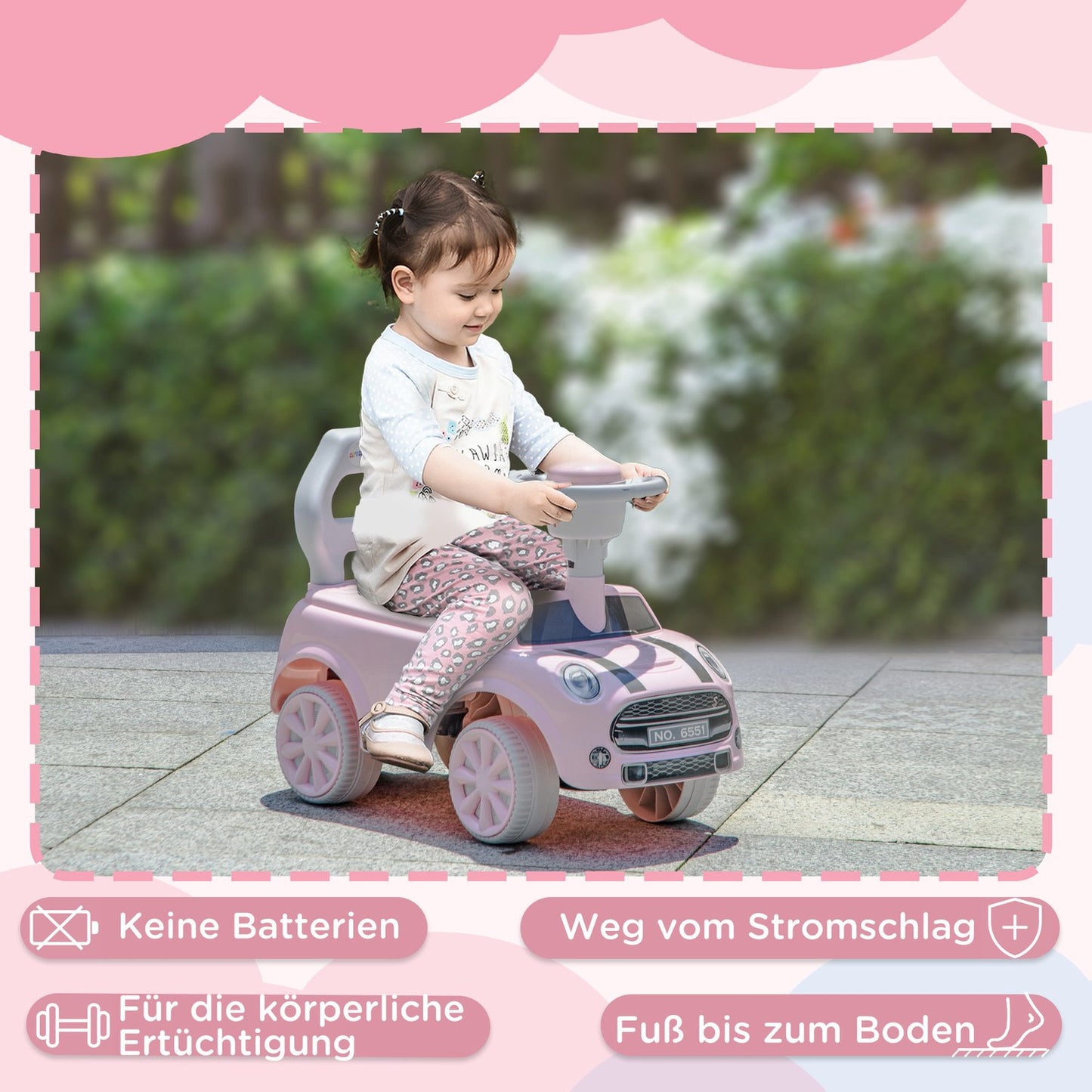 Pink children's car with anti-tip, 53x52x35 cm