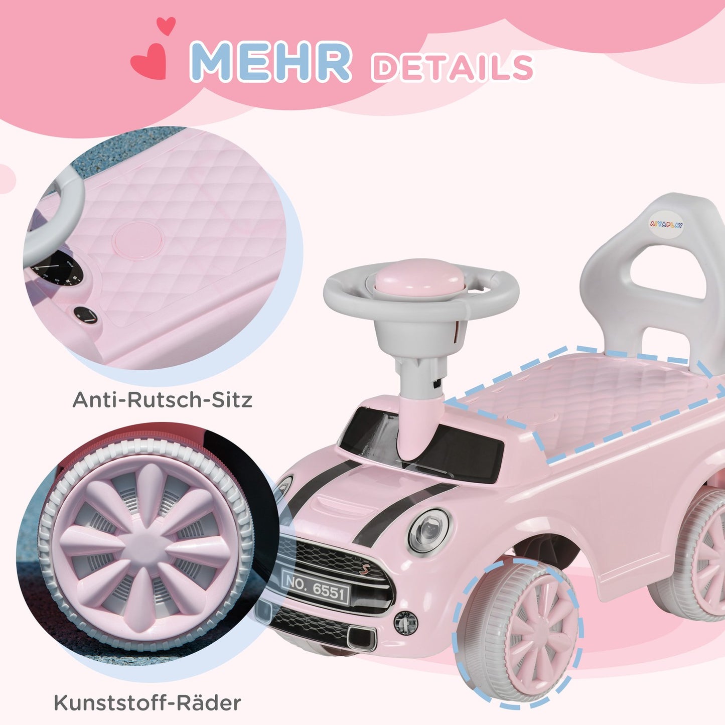 Pink children's car with anti-tip, 53x52x35 cm