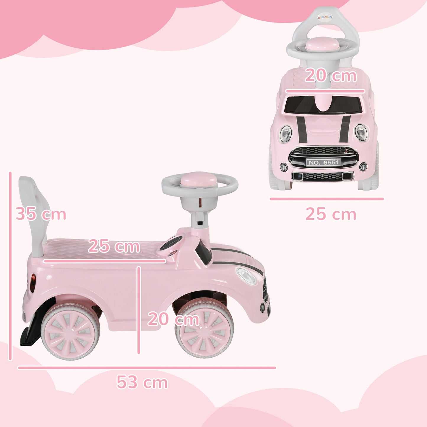Pink children's car with anti-tip, 53x52x35 cm
