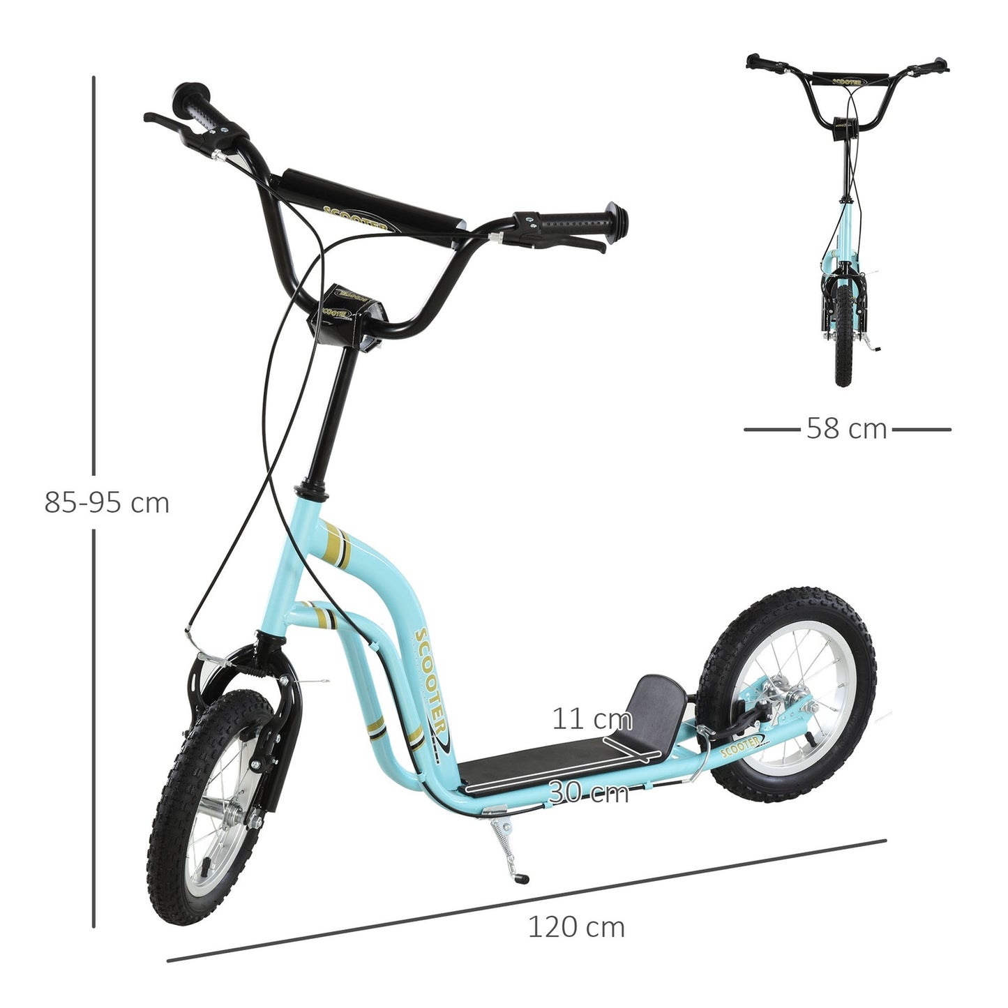 Children's scooter from 5 years, kick scooter, city scooter for children, aluminum, 120 x 58 x 85-95 cm, light blue
