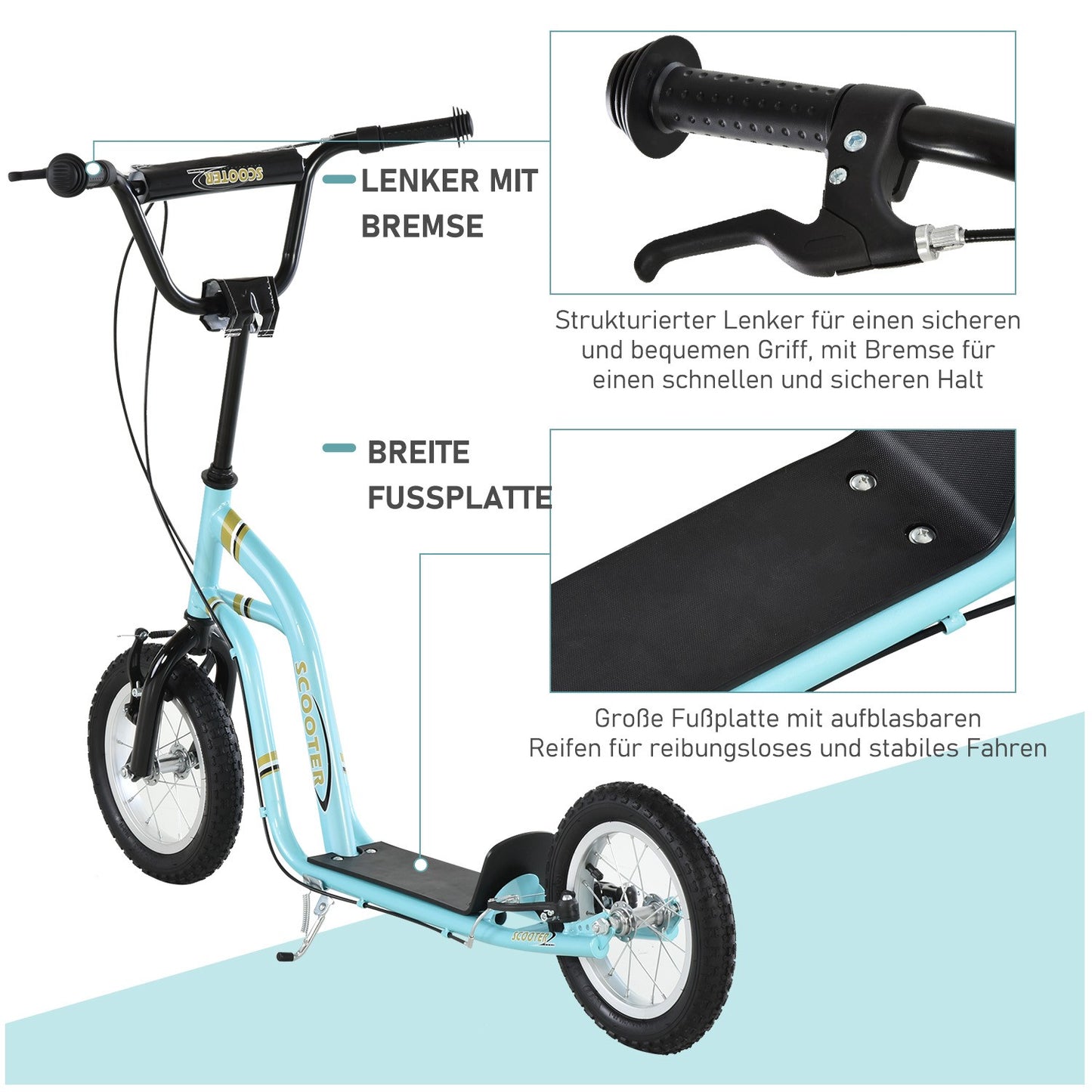 Children's scooter from 5 years, kick scooter, city scooter for children, aluminum, 120 x 58 x 85-95 cm, light blue