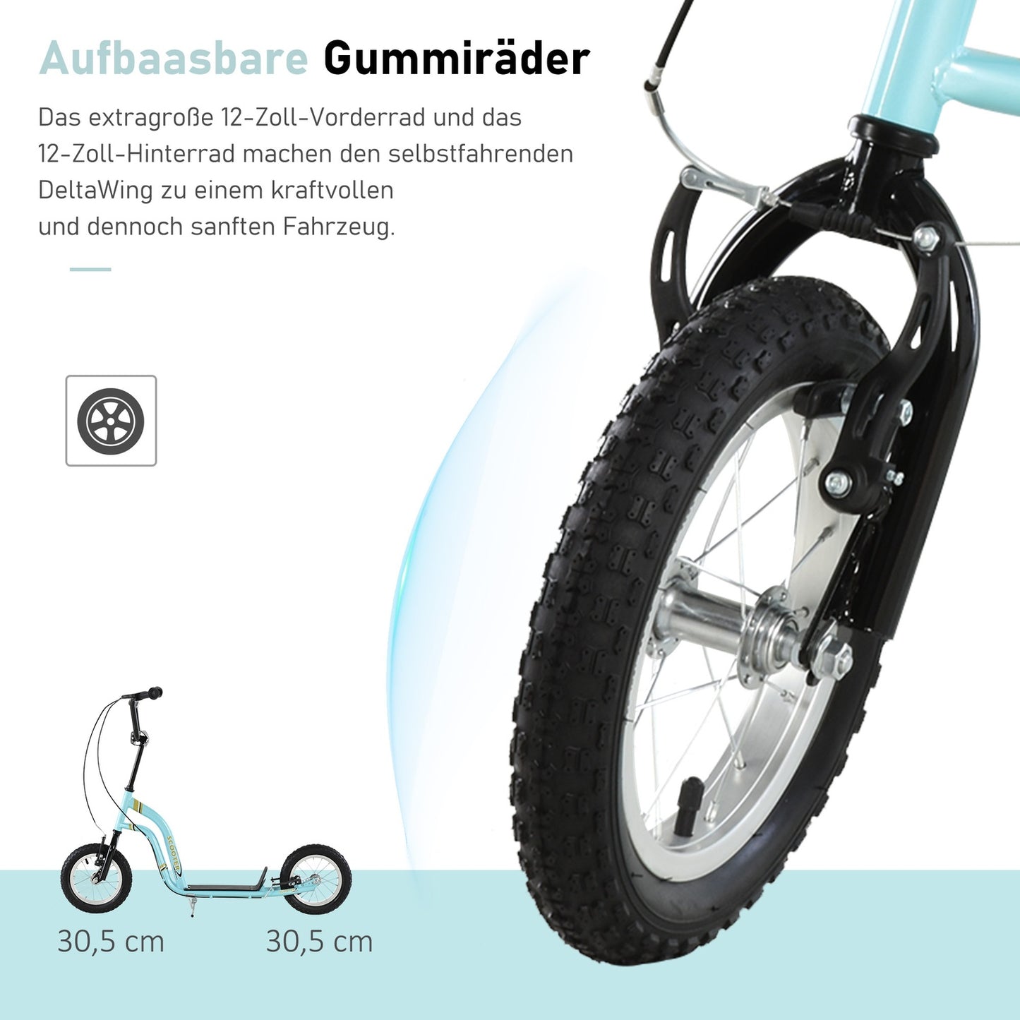 Children's scooter from 5 years, kick scooter, city scooter for children, aluminum, 120 x 58 x 85-95 cm, light blue