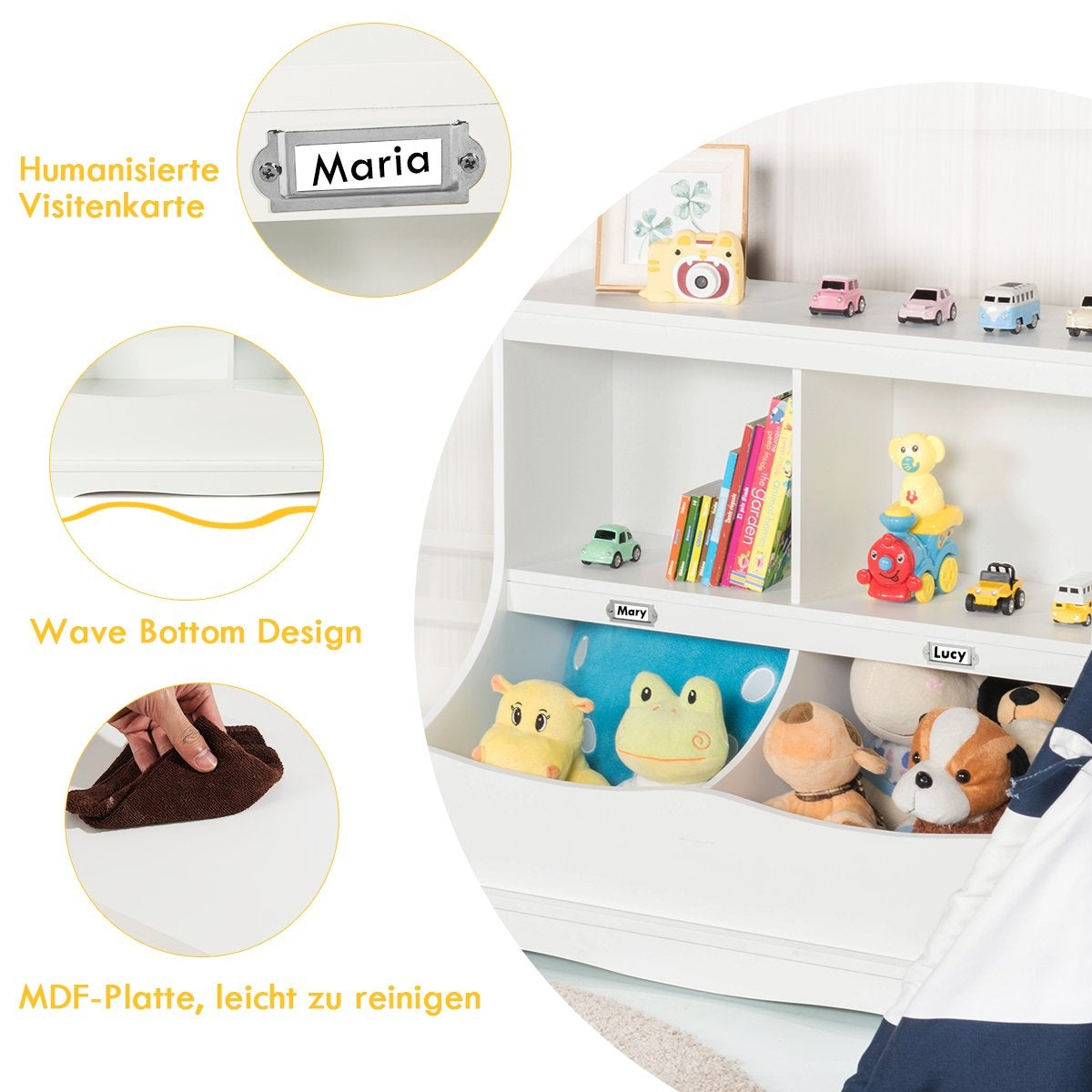 Children's shelf with 4 compartments, toy shelf, bookcase for children, 67 x 40 x 62 cm, white