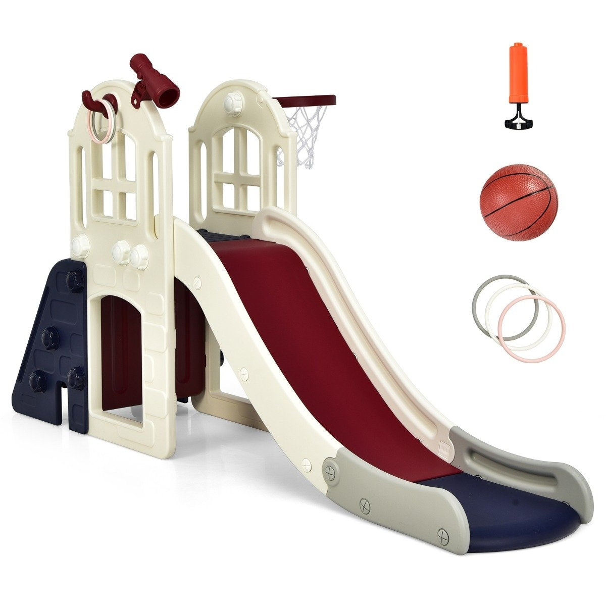 Children's slide children's playground for garden children's slide with ladder basketball hoop blue