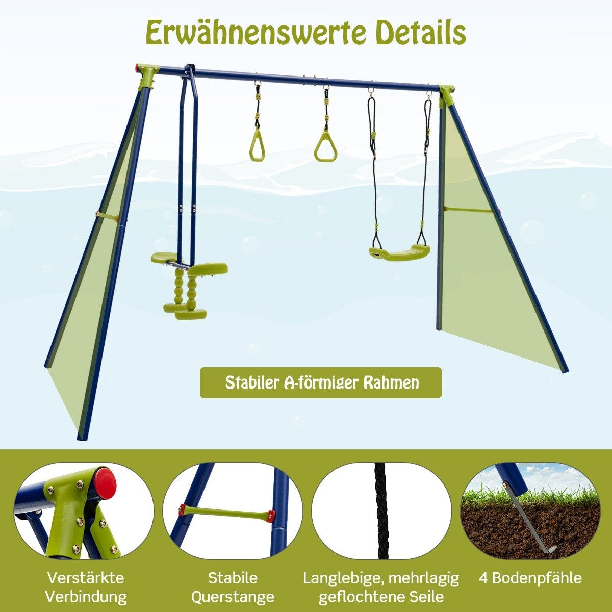 Children's swing 3-in-1 metal swing stand 278 x 142 x 177 cm