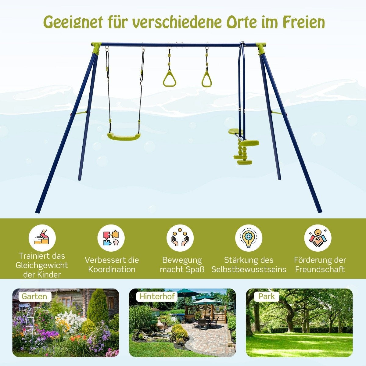 Children's swing 3-in-1 metal swing stand 278 x 142 x 177 cm