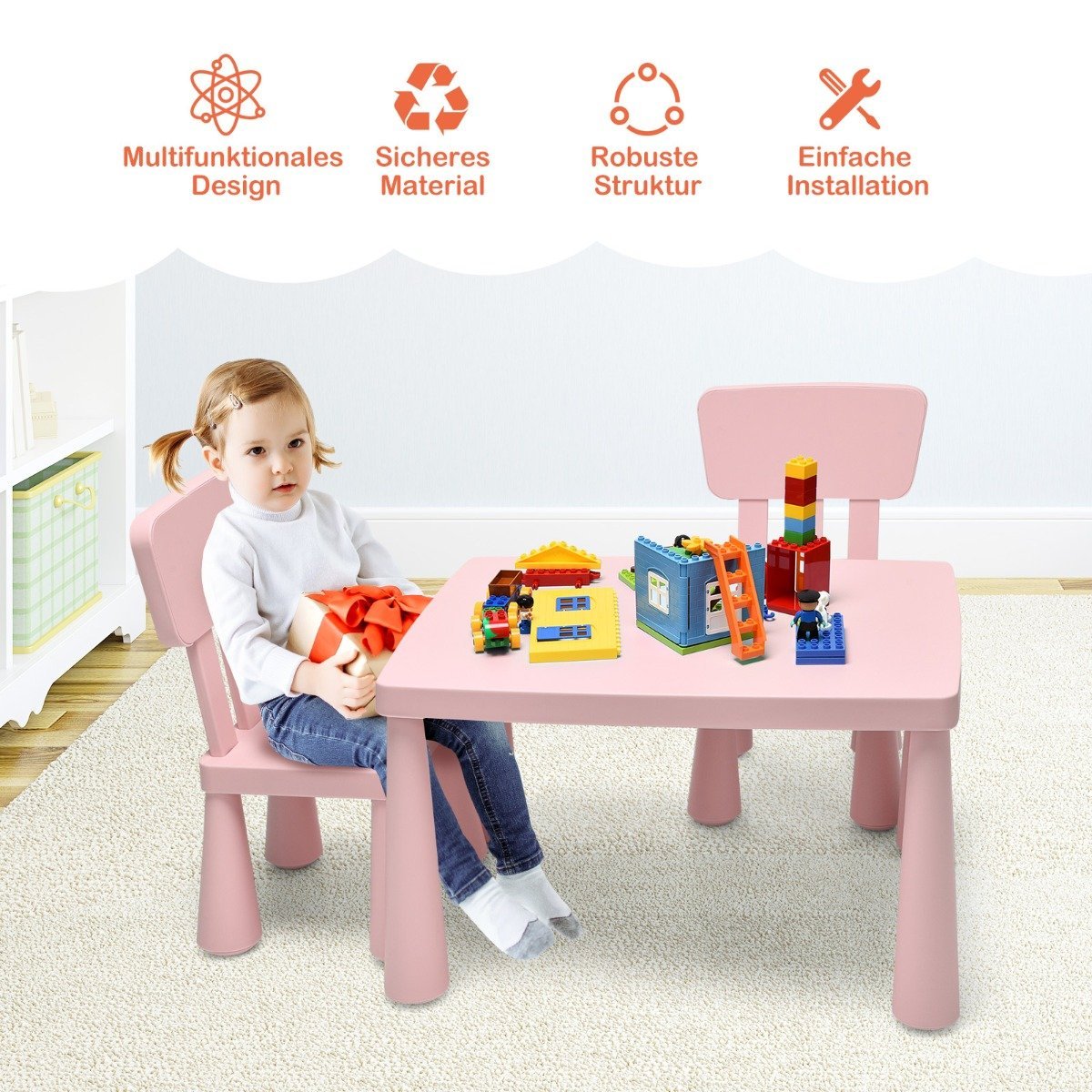 Children's table and 2 chairs 3 pieces. Children's seating group children's furniture set pink