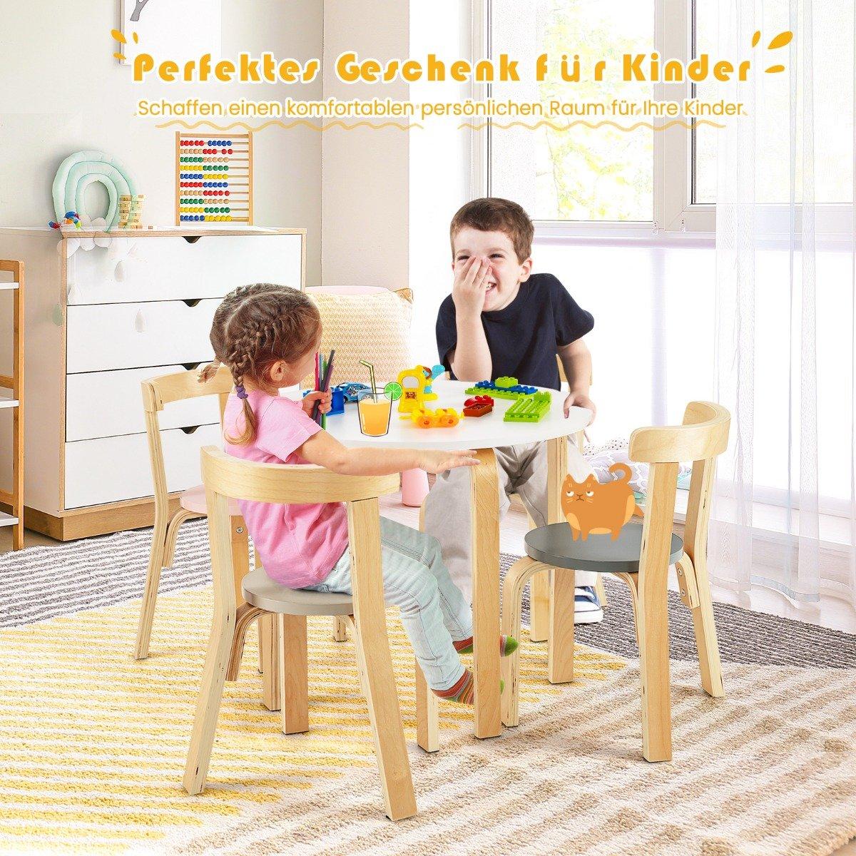 Children's table wooden table with 4 chairs for children children's table and chair set with backrest colorful