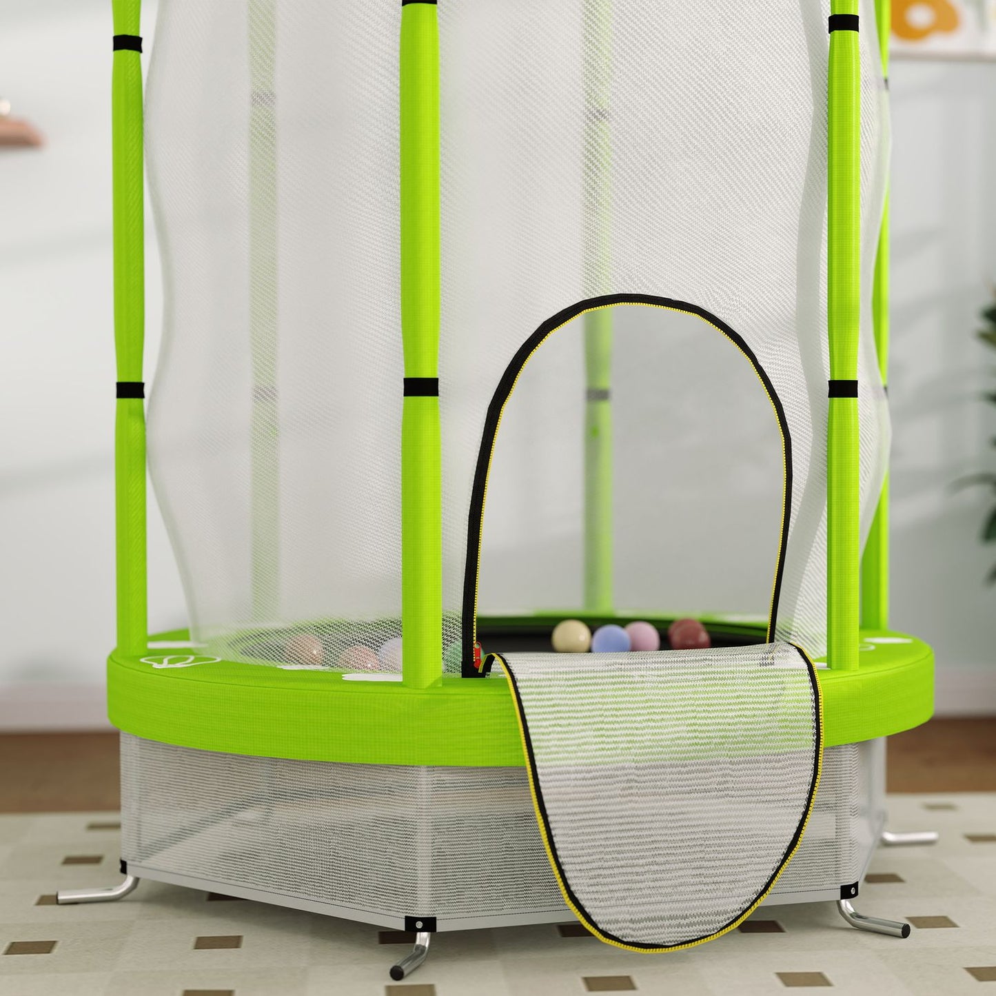 Children's trampoline 140cm with safety net, green