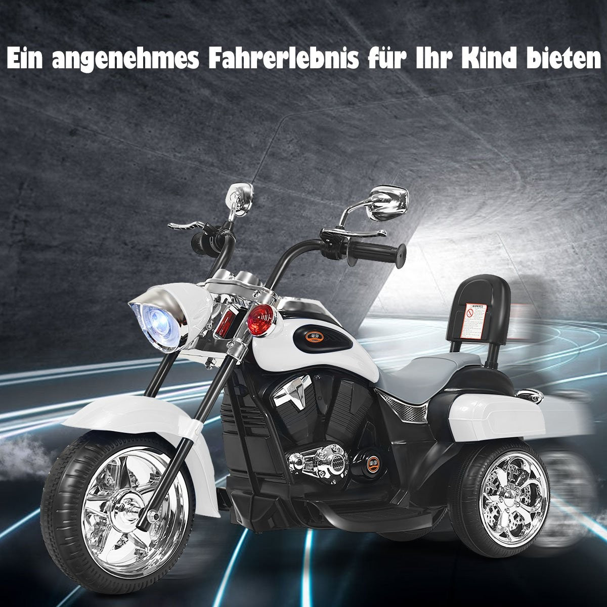 Chopper-style motorcycle battery-operated motorcycle 91 x 48 x 64 cm white + black
