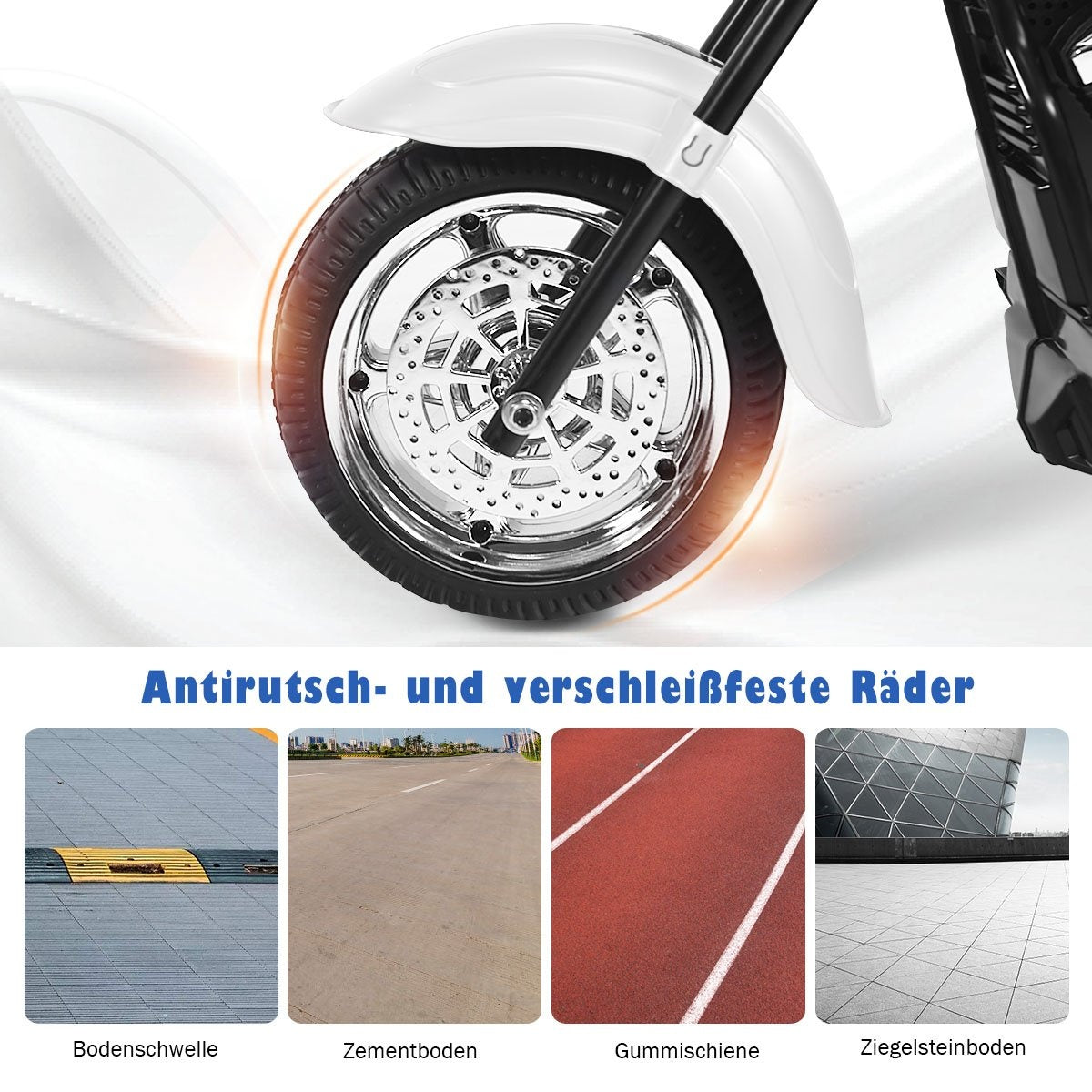Chopper-style motorcycle battery-operated motorcycle 91 x 48 x 64 cm white + black