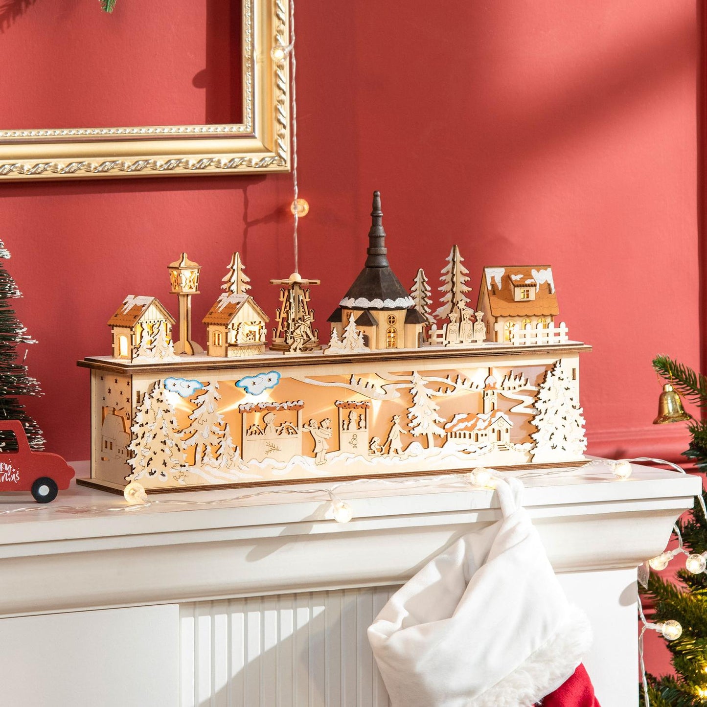 Christmas village decoration, LED-illuminated winter landscape, 45x10x25 cm