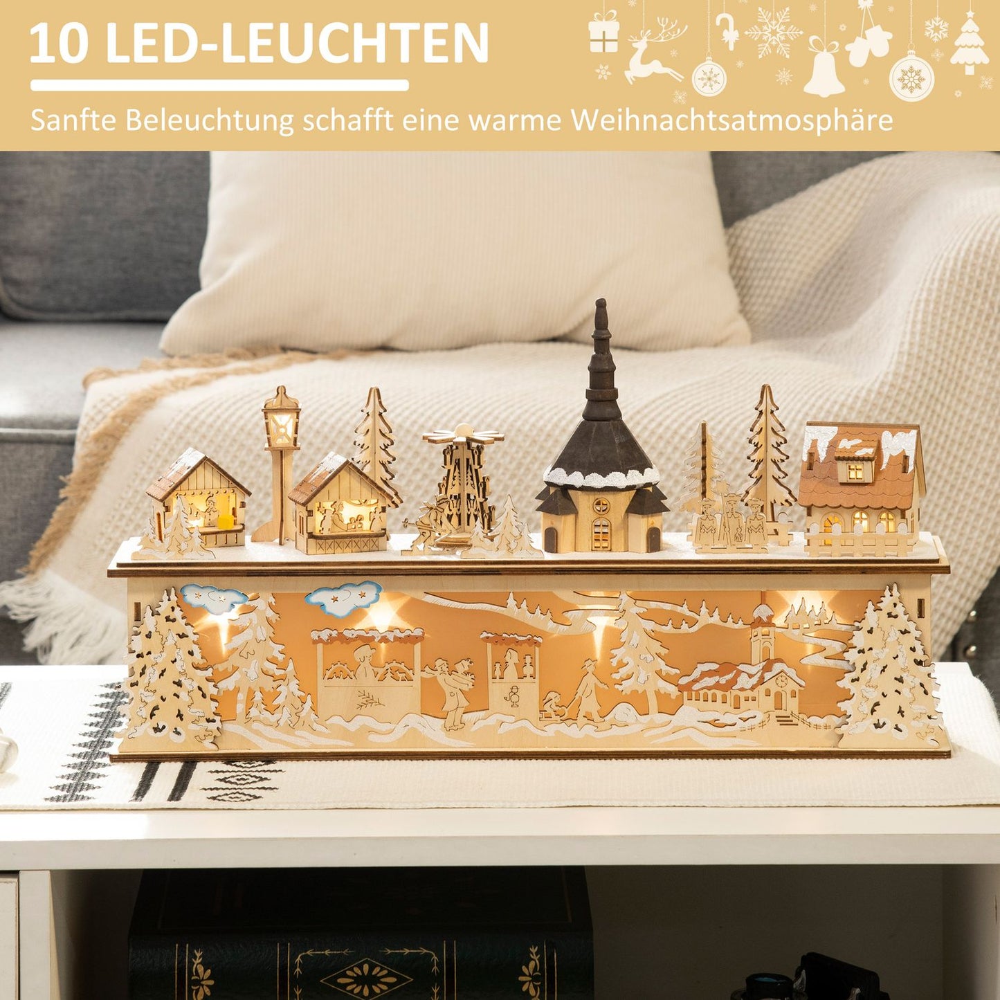 Christmas village decoration, LED-illuminated winter landscape, 45x10x25 cm