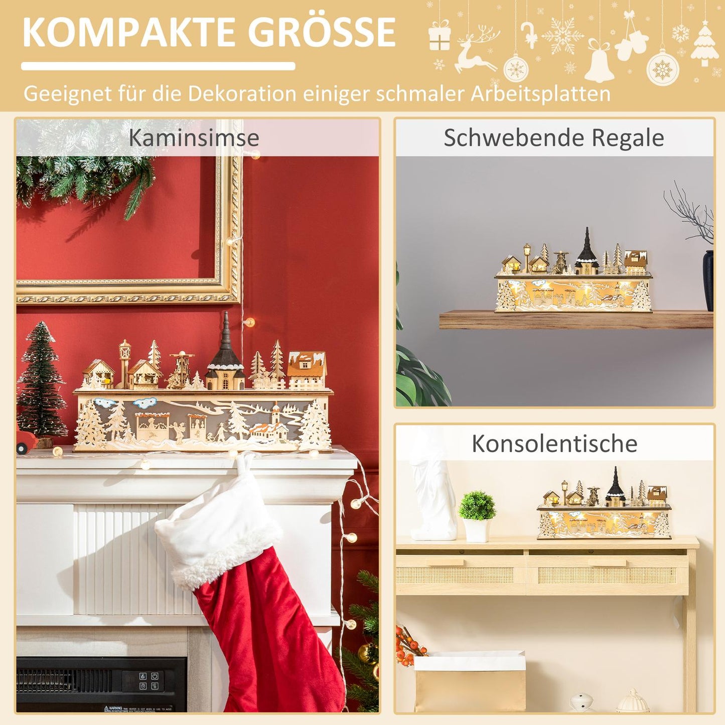 Christmas village decoration, LED-illuminated winter landscape, 45x10x25 cm