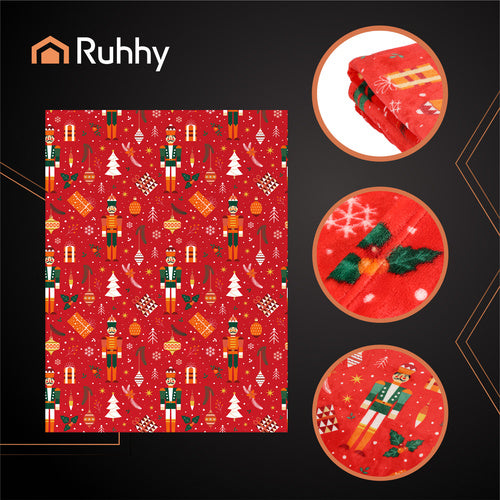 Christmas Flannel Blanket, 150x200 cm, Red Polyester