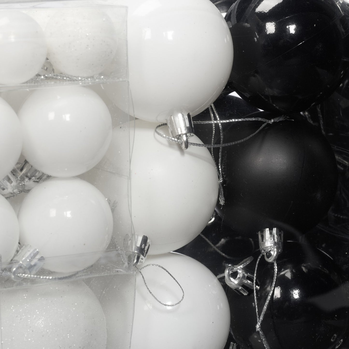 Christmas Tree Baubles Set, Black & White, Various Finishes