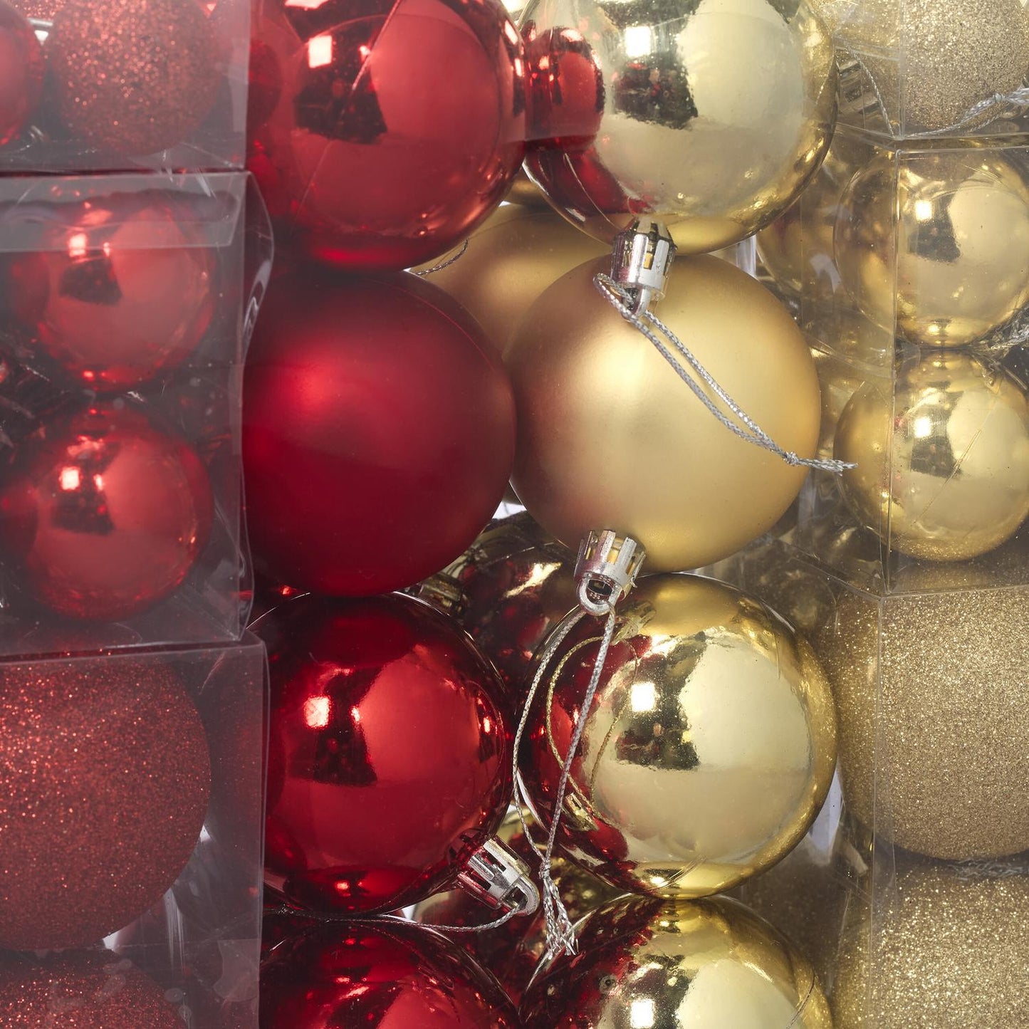 Christmas Tree Baubles Set, Red & Gold, Various Sizes