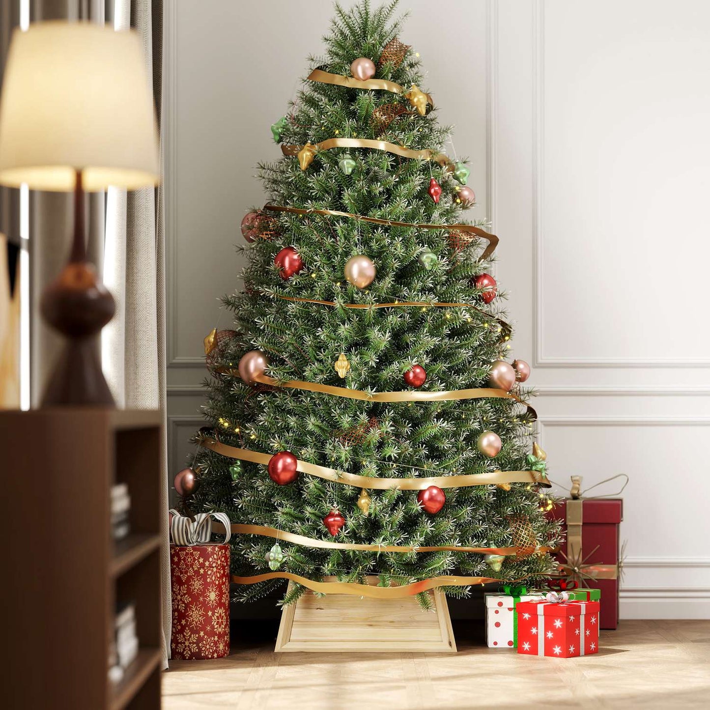 Christmas Tree Skirt, 65x65 cm, Natural Wood