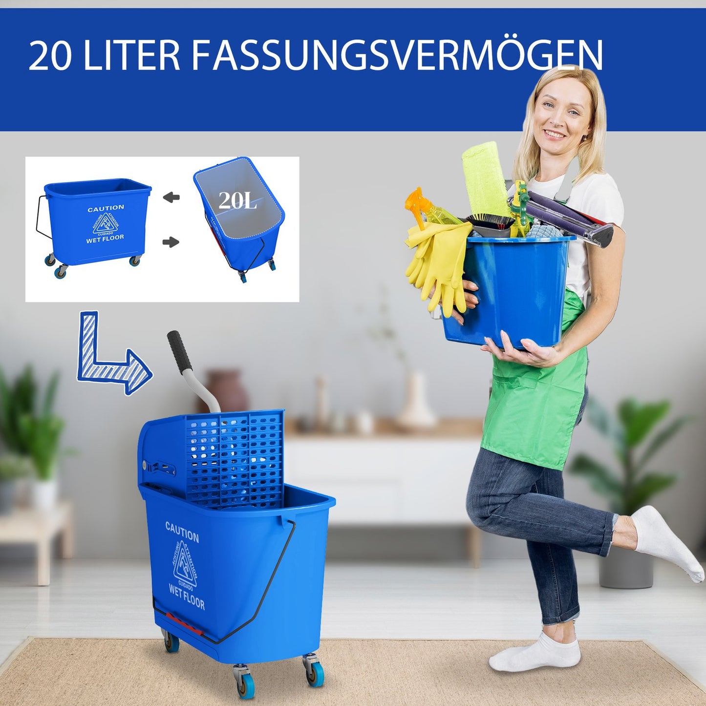 Cleaning trolley 20L with spinner and water separator