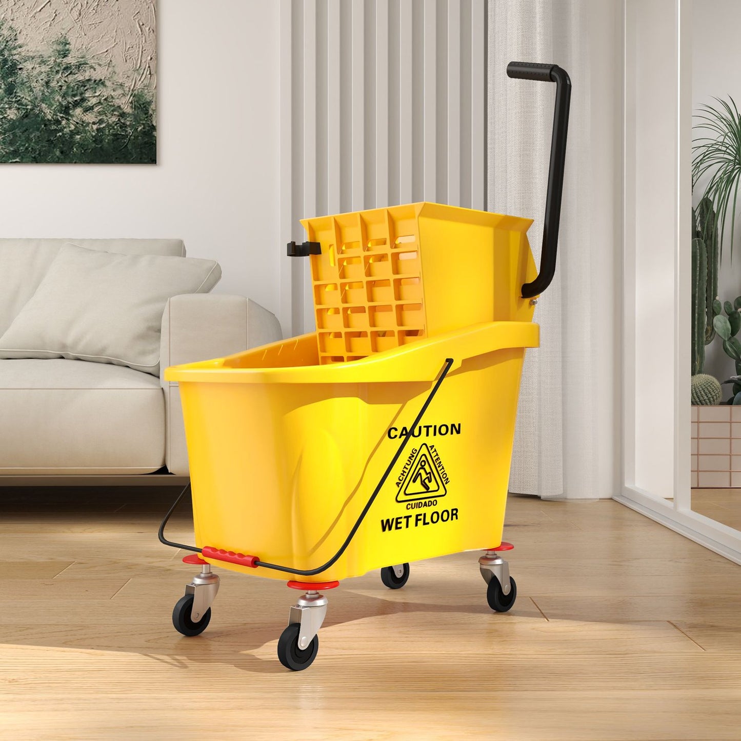 Cleaning trolley with 36L bucket and mop for building