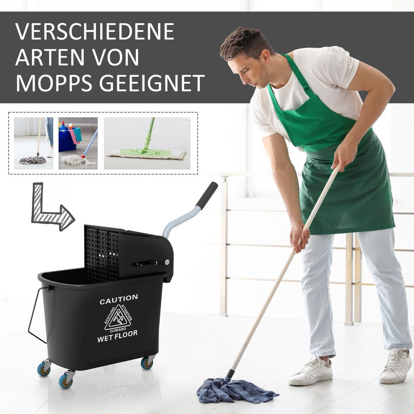 Cleaning trolley with 20L Double chamber buckets - Black