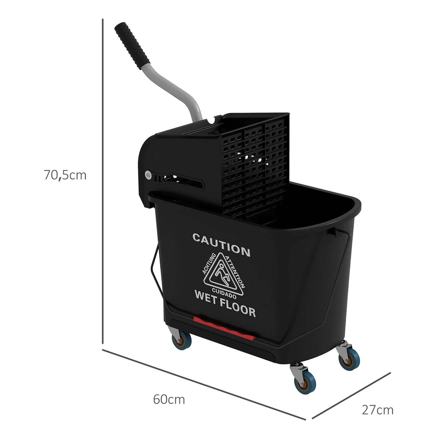 Cleaning trolley with 20L Double chamber buckets - Black