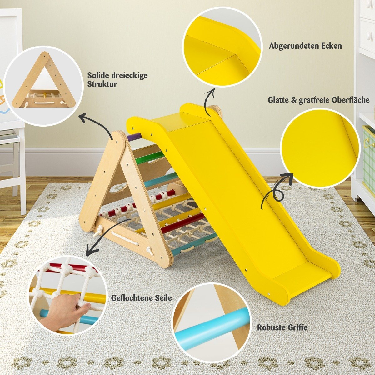 Climbing Toy for Toddlers Triangular 4-in-1 Climbing Frame with Ramp Multicolored