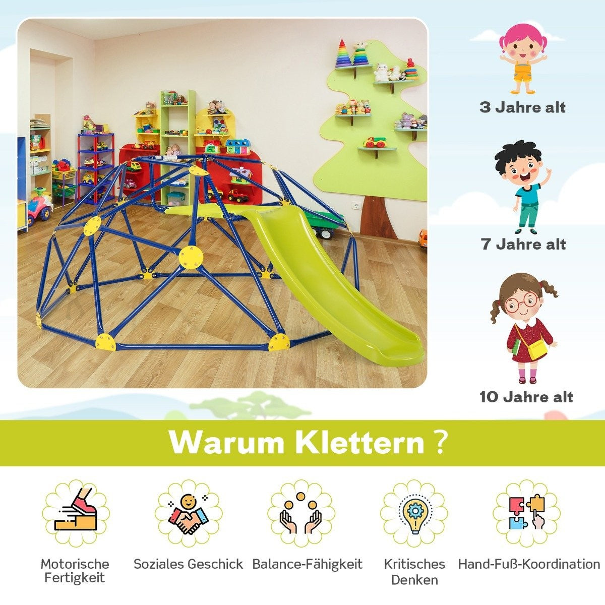 Climbing dome & slide Climbing frame in dome shape 241.5 x 183 x 91.5 cm Gleb