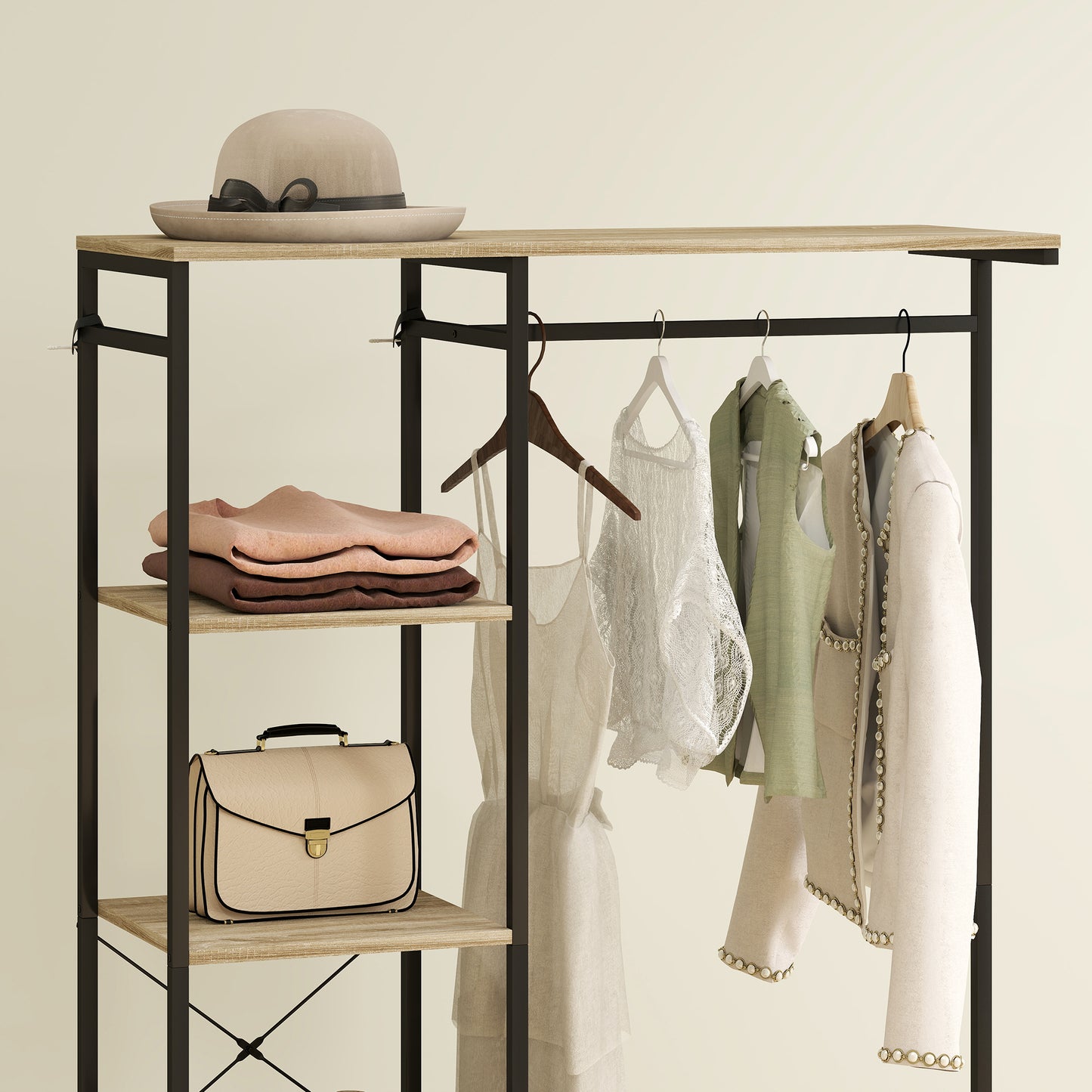 Coat Rack with Shoe Shelf and Safety Strap, Oak