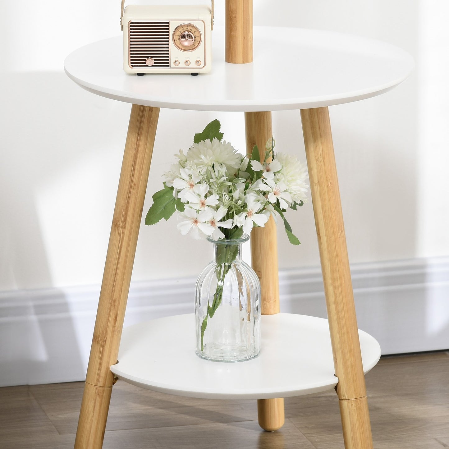 Clothes rack with 5 hooks & side table, 171 cm, natural/white