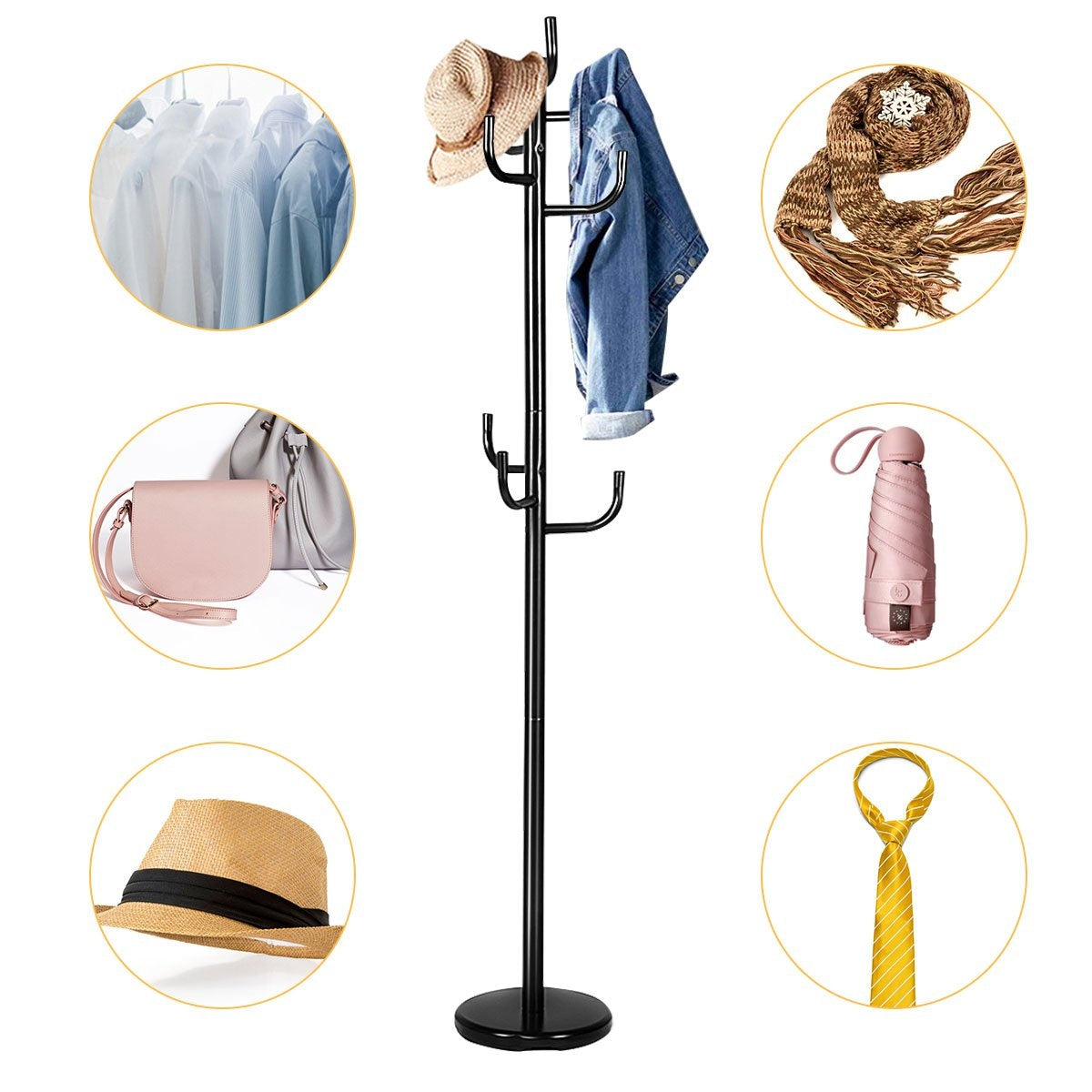 Coat stand with 8 hooks jacket stand made of metal black 38 x 175 cm