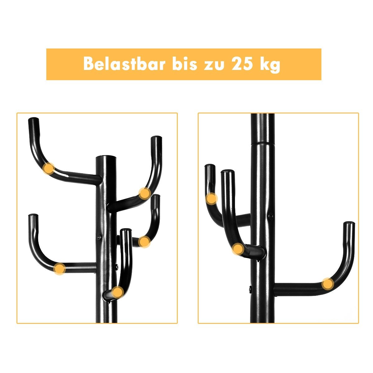 Coat stand with 8 hooks jacket stand made of metal black 38 x 175 cm