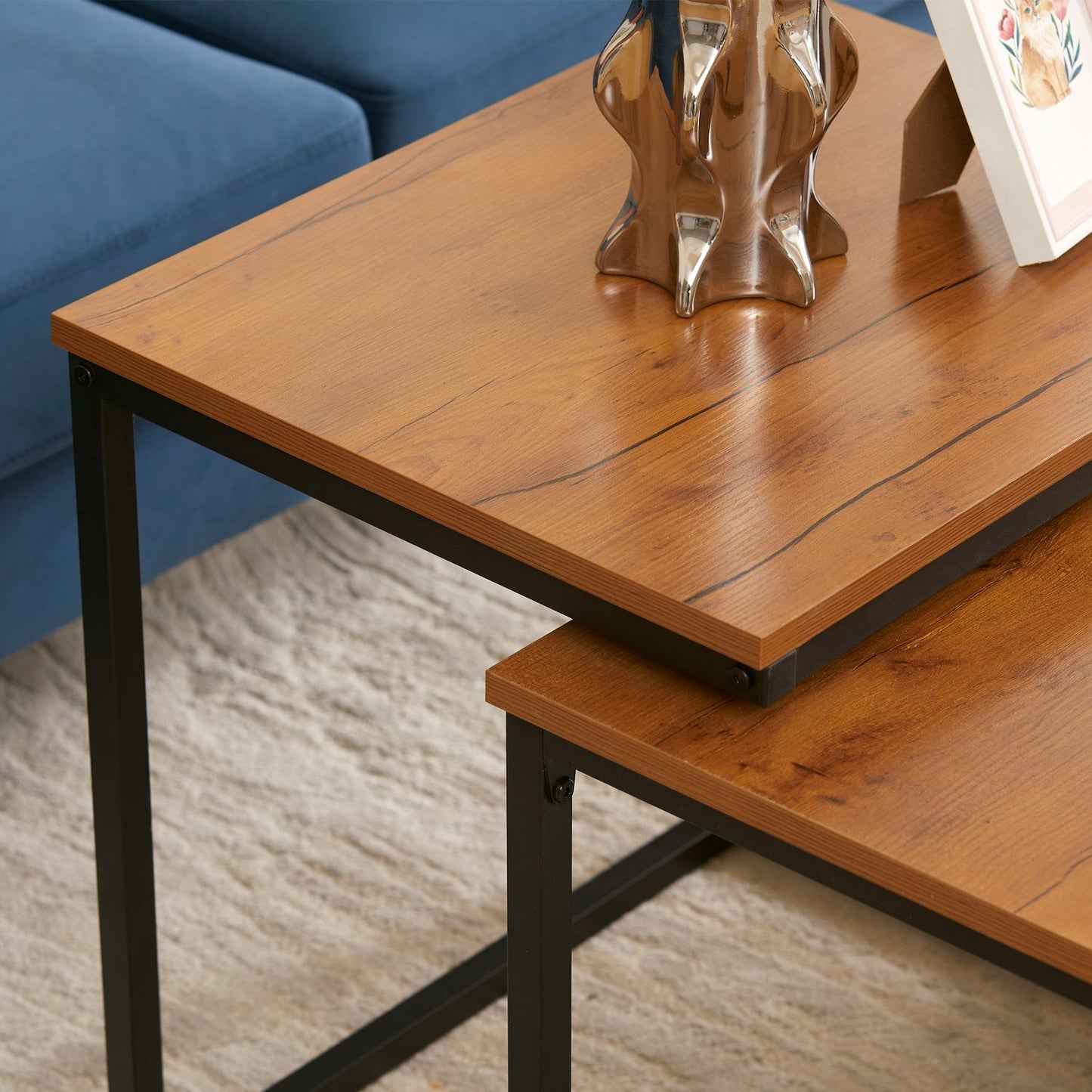 Industrial coffee table set of 2 - steel & natural finish