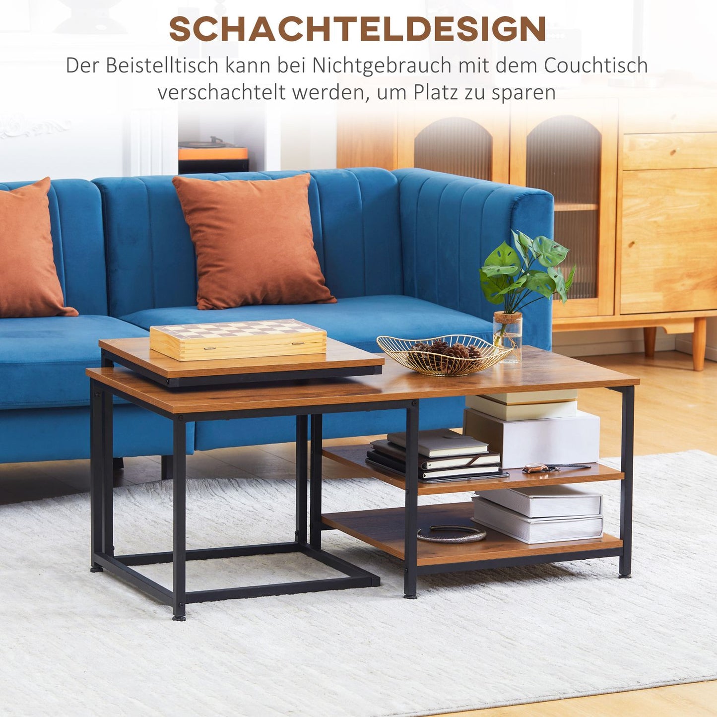 Industrial coffee table set of 2 - steel & natural finish