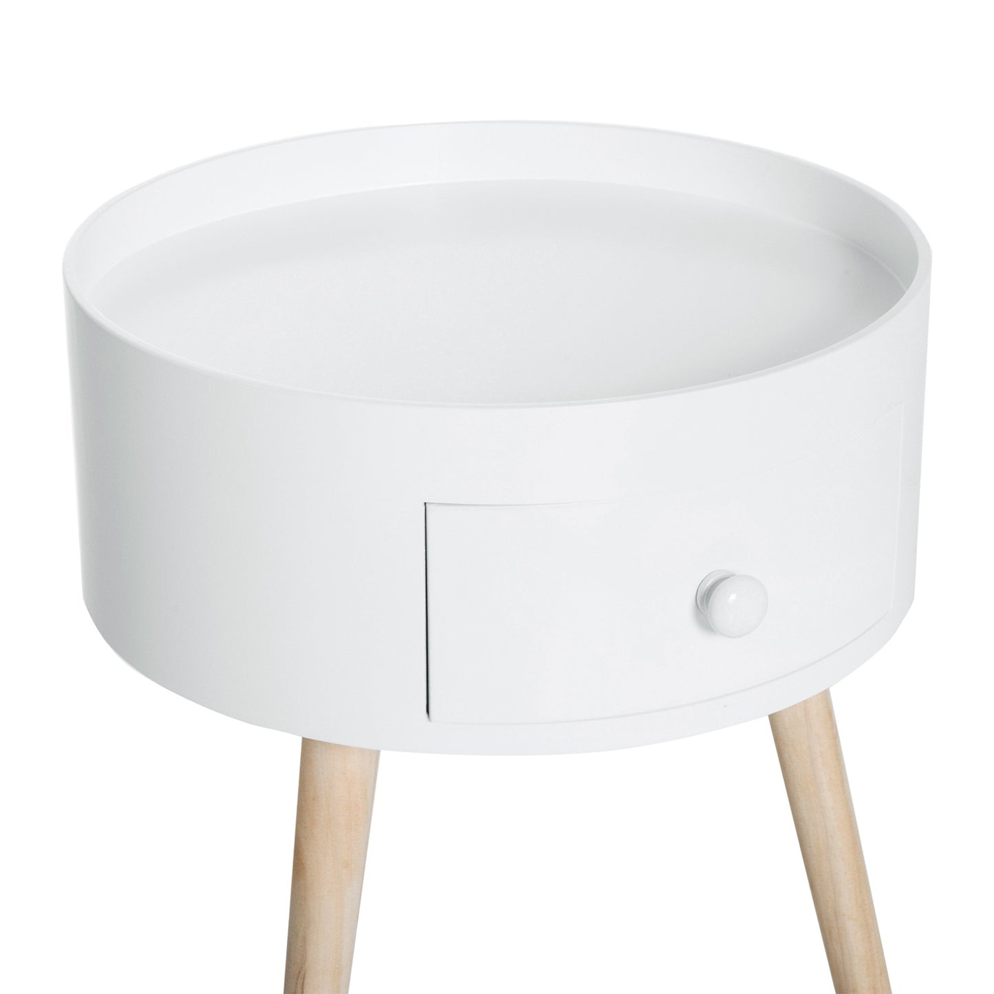 Round white coffee table with drawer - 50 kg capacity