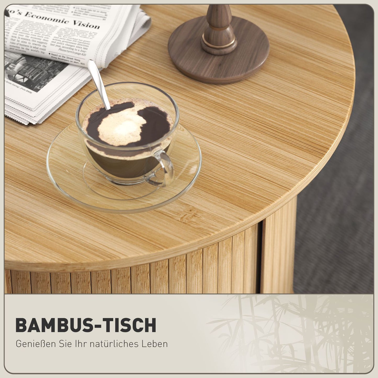 Round bamboo coffee table with storage - modern design