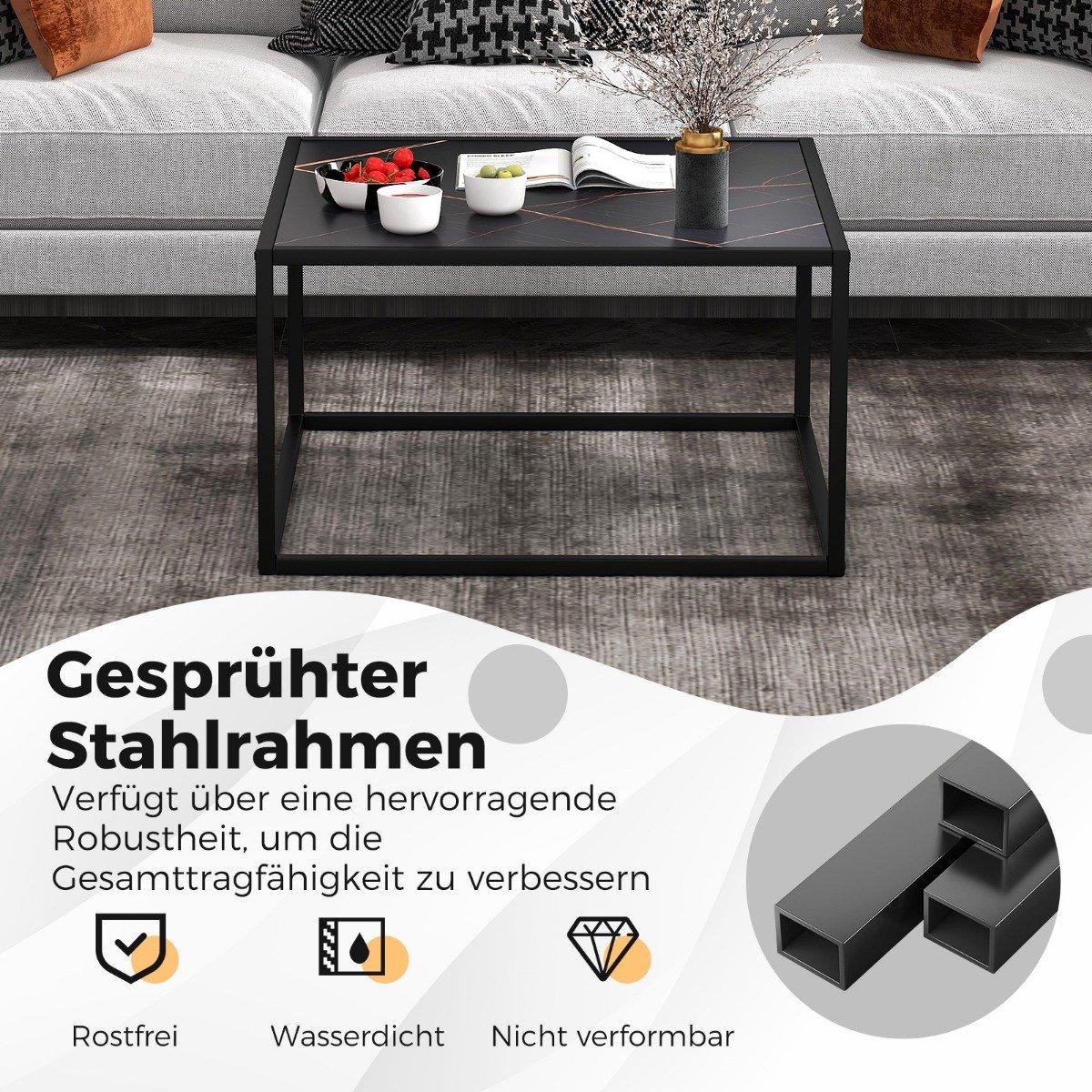 Coffee table marble look rectangular coffee table with table top made of faux marble 70 x 70 x 40 cm black